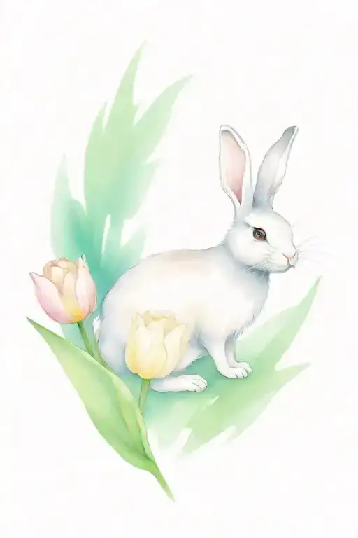 rabbit and tulips coming tattoo design idea
