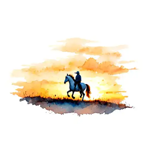 white horse sunset cowboy riding tattoo design idea