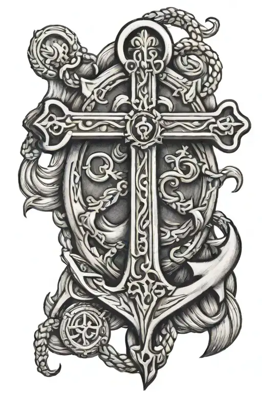 cross and an anchor tattoo design idea