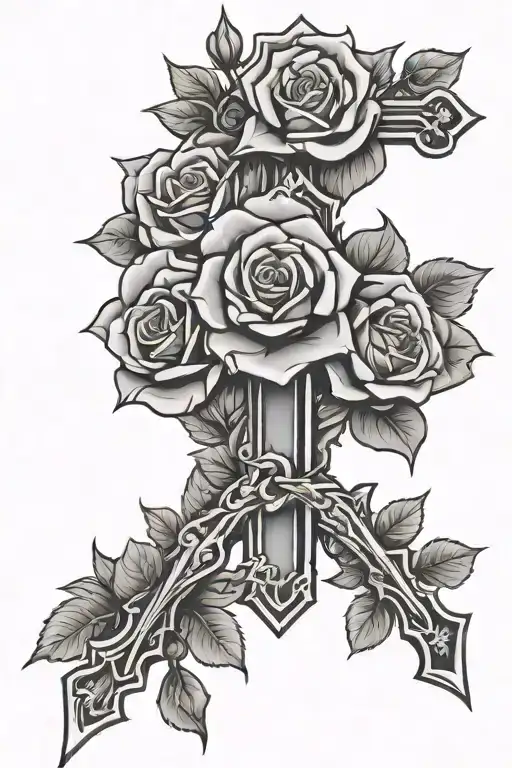 crosses roses blooming tattoo design idea