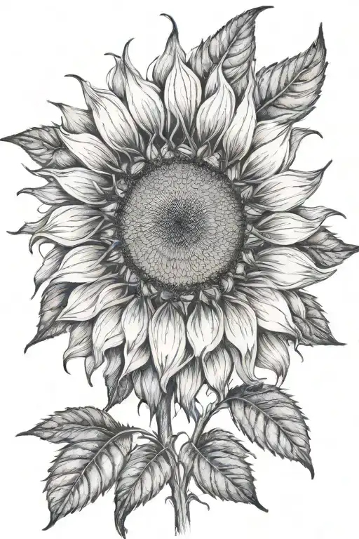 single sunflower with compass pointing north star tattoo design idea