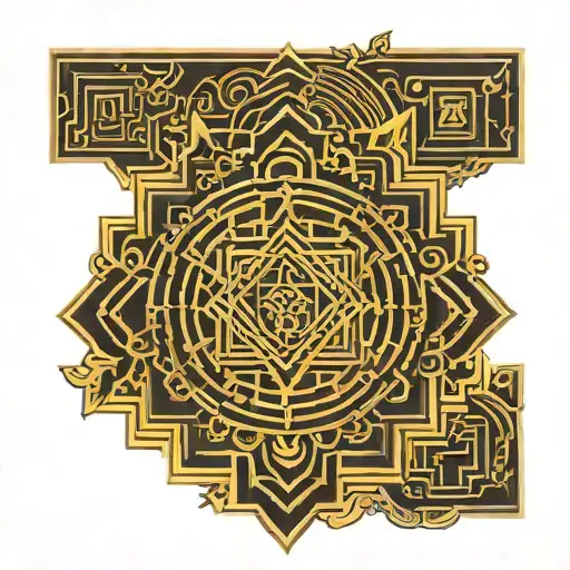 Saraswati devi yantra symbol, goddess saraswati yantra pattern in line style design isolated tattoo design idea