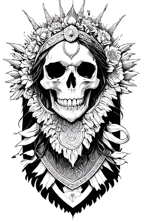 Greek warrior goddess, death, skull, Japanese artform tattoo design idea