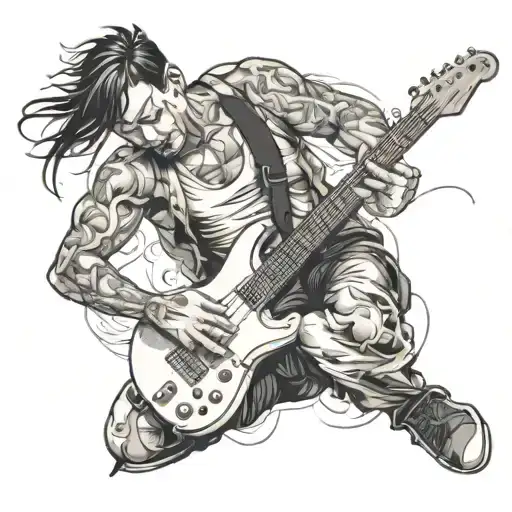 A detailed black and grey tattoo of Yeat performing on stage, capturing his energy and passion for music tattoo design idea
