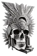Aztec skull and temple surrounded tattoo design idea