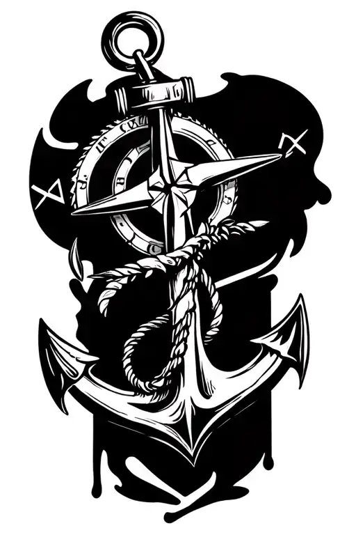 compass and anchor tattoo design idea