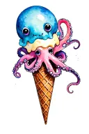 ice cream cone with an octopus  tattoo design idea