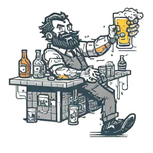 A pixelated Bartender character serving drinks in a gaming-themed bar tattoo design idea
