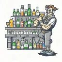 A pixelated Bartender character serving drinks in a gaming-themed bar tattoo design idea