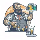 A pixelated Bartender character serving drinks in a gaming-themed bar tattoo design idea
