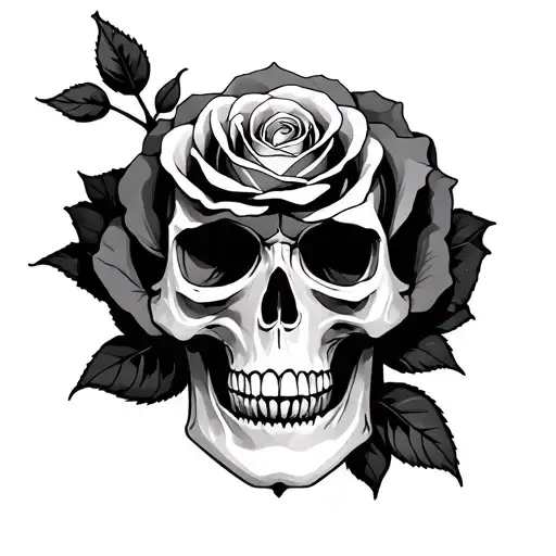 skull inside a rose , gothic tattoo tattoo design idea