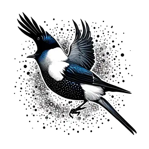 magpie flying away tattoo design idea