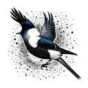 magpie flying away tattoo design idea