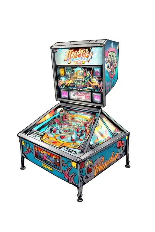 pinball collage tattoo featuring various tattoo design idea