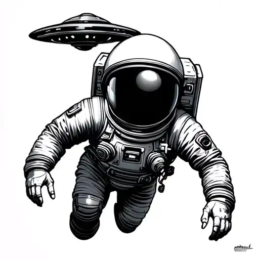 astronaut abduction ufo tattoo design idea