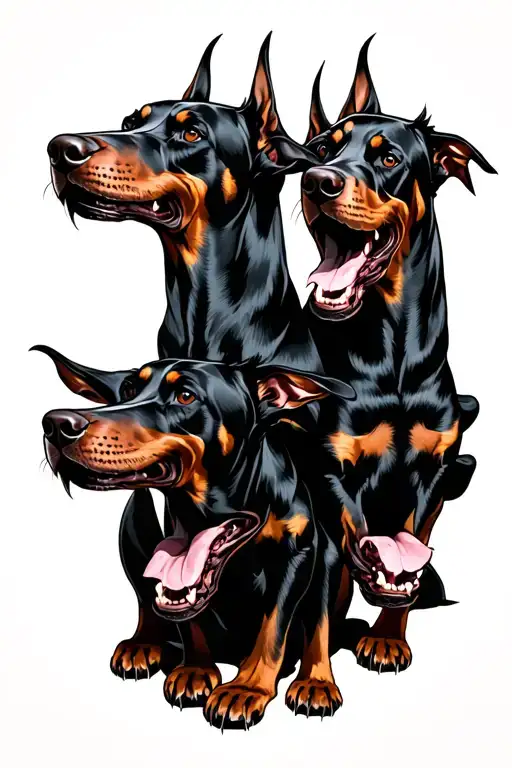 3 headed Doberman Cerberus with dark gothic vicious style tattoo design tattoo design idea