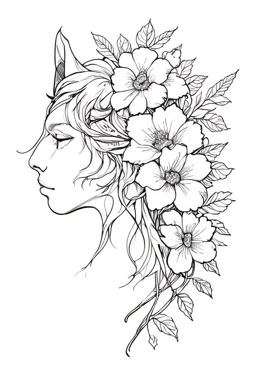 ginger, Sagittarius, animal, flowers tattoo design idea