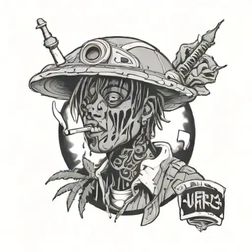 juice wrld smoking weed with aliens tattoo design idea