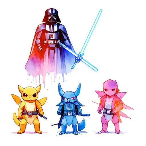 Darth Vader with anakin with light saber with tunomon from 12 digimon tattoo design idea