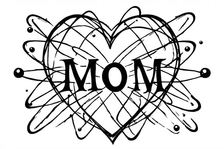 heart with "mom" in it but shaped as an atom tattoo design idea