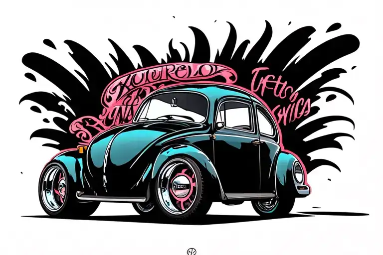 lowered volkswagen beetle tattoo design idea