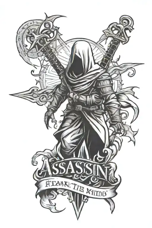 assassin logo and phrase under them "Fear is the mind-killer" tattoo design idea