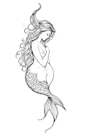 simple blackout sleeping siren with a long mermaid tail the flows through  tattoo design idea