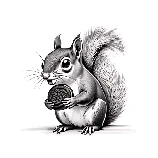 a squirrel eat oreo cookie tattoo design idea