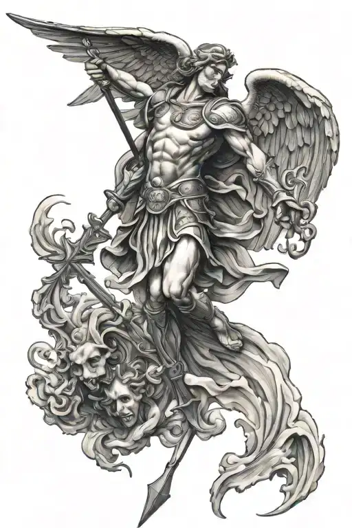 saint michael killing satan tattoo design idea