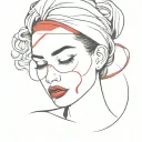 woman with red lipstick and a black blindfold covering her eyes tattoo design idea