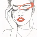 woman with red lipstick and a black blindfold covering her eyes tattoo design idea