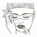 woman with red lipstick and a black blindfold covering her eyes tattoo design idea