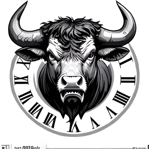 angry bull and Roman numerals tattoo design idea
