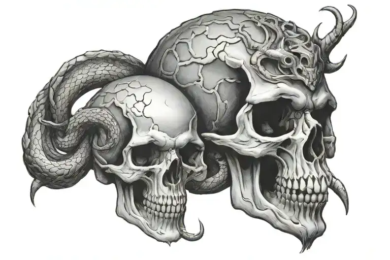 skull. snake hell cave devil tattoo design idea