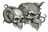 skull. snake hell cave devil tattoo design idea