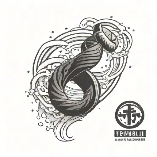 A minimalist and elegant tattoo design of a taekwondo black belt with waves and water droplets, representing the client's dedication to martial arts and love for the ocean tattoo design idea