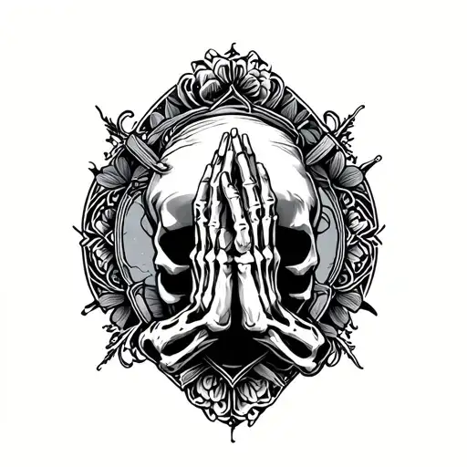 skeleton praying hands tattoo design idea