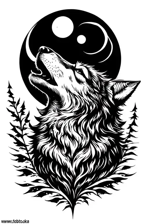 Nordic wolf howling at the moon tattoo design idea