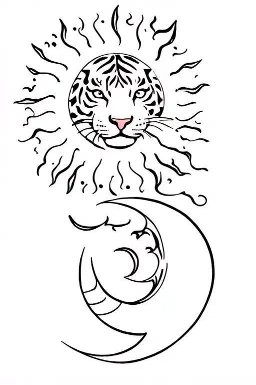 sun and tiger and moon tattoo design idea