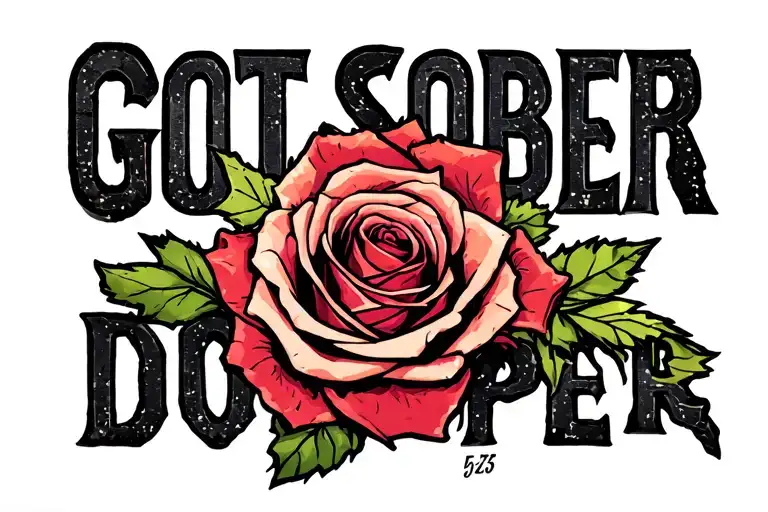 "05/15/25 Got Sober Got Doper" rose from concrete tattoo design idea