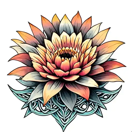 Celtic cactus flower tattoo design idea