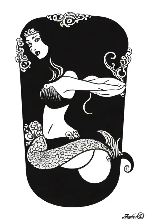gothic mermaid hold him back tattoo design idea
