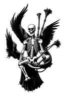 winged muscular skeleton playing bagpipes crows tattoo design idea