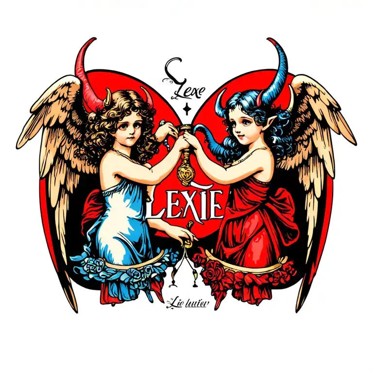 "Lexie" cherub angel and cherub devil tattoo design idea