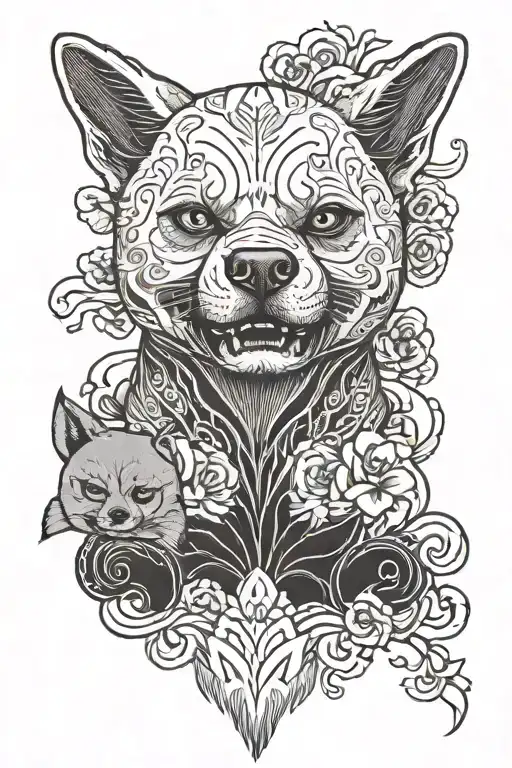 Skull and Shiba Inu dog tattoo design idea