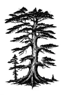 cedar tree in a burned forest tattoo design idea