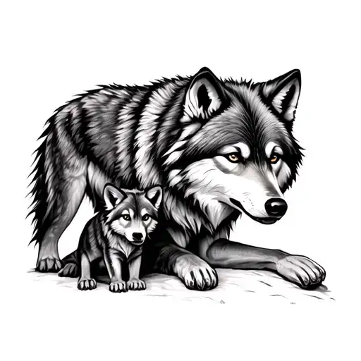 Mother Wolf And Cubs tattoo design idea