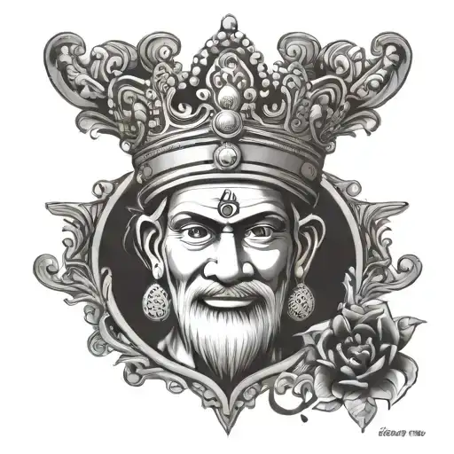 sai baba crown surrounded saisha name written tattoo design idea