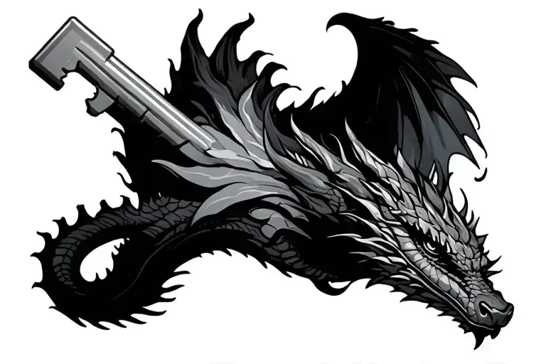 dragon wrapped around a key tattoo design idea