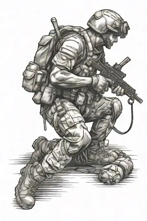 soldier kneeling tattoo design idea